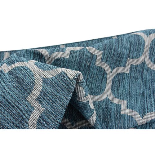  Unique Loom Outdoor Collection Casual Moroccan Lattice Geometric Teal Area Rug (7 x 10)