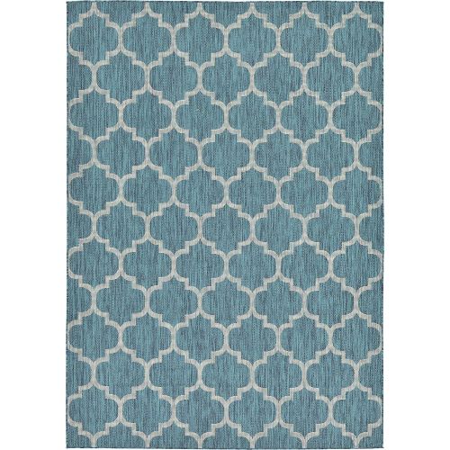  Unique Loom Outdoor Collection Casual Moroccan Lattice Geometric Teal Area Rug (7 x 10)