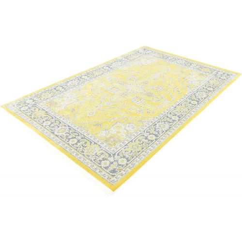  Unique Loom Baracoa Collection Bright Tones Vintage Traditional Yellow Area Rug (5 x 8)