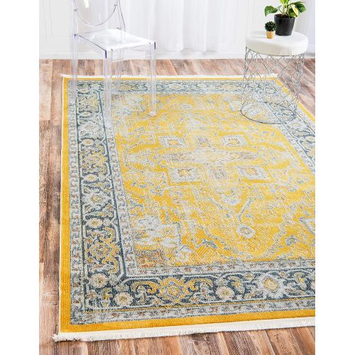  Unique Loom Baracoa Collection Bright Tones Vintage Traditional Yellow Area Rug (5 x 8)