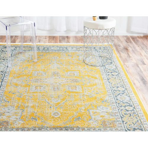  Unique Loom Baracoa Collection Bright Tones Vintage Traditional Yellow Area Rug (5 x 8)