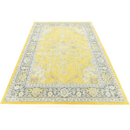  Unique Loom Baracoa Collection Bright Tones Vintage Traditional Yellow Area Rug (5 x 8)