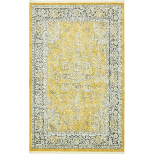  Unique Loom Baracoa Collection Bright Tones Vintage Traditional Yellow Area Rug (5 x 8)