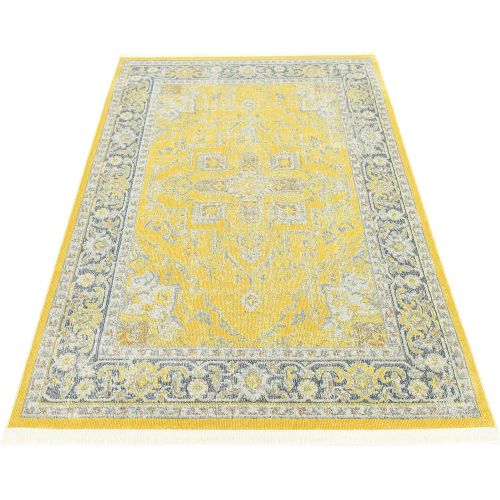  Unique Loom Baracoa Collection Bright Tones Vintage Traditional Yellow Area Rug (5 x 8)