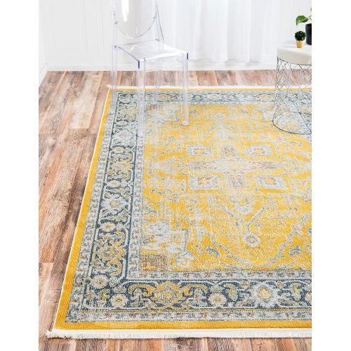  Unique Loom Baracoa Collection Bright Tones Vintage Traditional Yellow Area Rug (5 x 8)