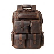 Unique Retro Bag Mens Vintage Classic Leather Travel Weekender Casual Outdoor School Multi-pockets Case 15.6 Inch Laptop Luggage Suitcase Daypack Overnight Backpack Shoulder Bag Tote Handbag Brown