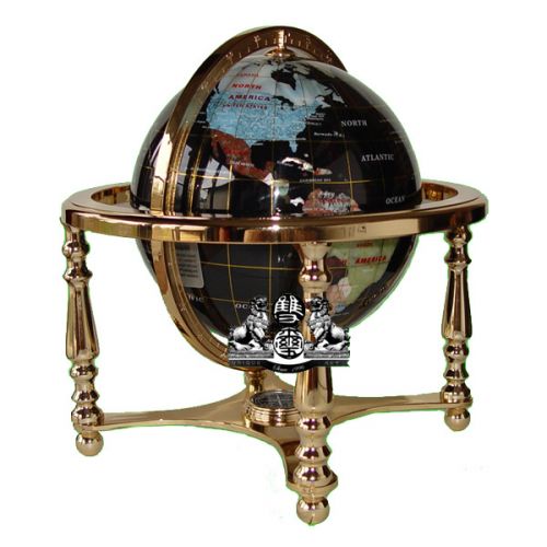  Unique art since 1996 Unique Art 13-Inches Tall Table Top Black Ocean Gemstone World Globe with Gold 4 Legs Stand