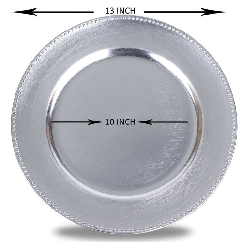  Unique Imports Round Charger Beaded Dinner Plates, Silver 13 inch, Set of 1,2,4,6, or 12 (1)