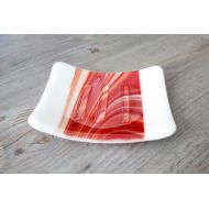 UniqueGlassTreasures Swirling Orange and White Fused Glass Soap Dish; Fused Glass; Housewarming Gift; Hostess Gift