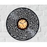 UniqueWallClock The Labyrinth Contemporary Clock Abstract Labyrinth Vinyl Record Art Labyrinth Clock