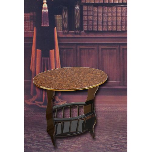  Uniquewise(TM) Oval Side Table with Magazine Holder, Espresso Brown Finish