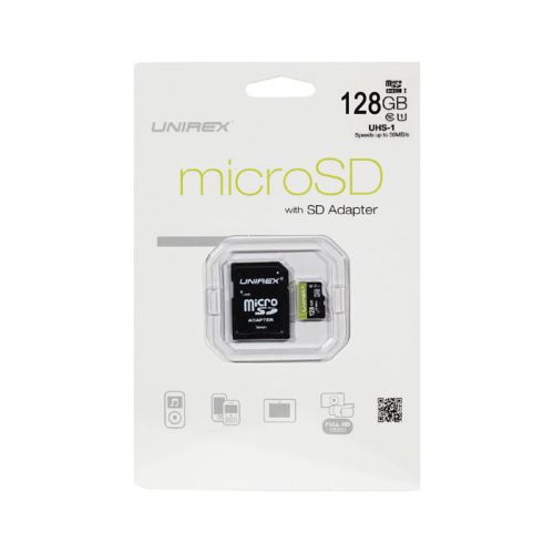  Unirex Micro SD with SD Adapter 128GB Class 10 (UHS-1)