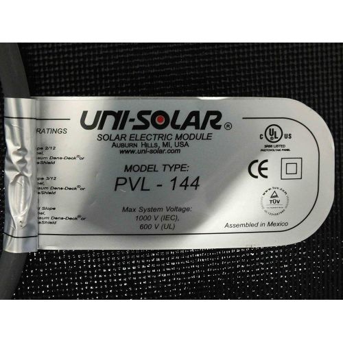  Unisolar UniSolar PVL-144 Laminate, Amorphous 24V Solar Panel 144 Watts - Peel & Stick