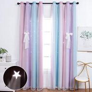 Unistar 2 Panels Blackout Stars Curtains for Kids Girls Bedroom Aesthetic Living Room Decor Colorful Double Layer Star Cut Out Stripe Pink Rainbow Window Wall Home Decoration Curta