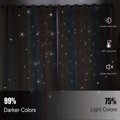  [아마존베스트]UNISTAR 2 Panels Blackout Stars Curtains for Kids Girls Bedroom Aesthetic Living Room Decor Colorful Double Layer Star Cut Out Stripe Pink Rainbow Window Wall Home Decoration Curta