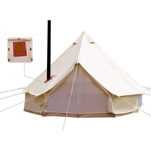  UNISTRENGH 4 Season Large Waterproof Cotton Canvas Bell Tent Beige Glamping Tent with Roof Stove Jack Hole for Camping Hiking Christmas Party