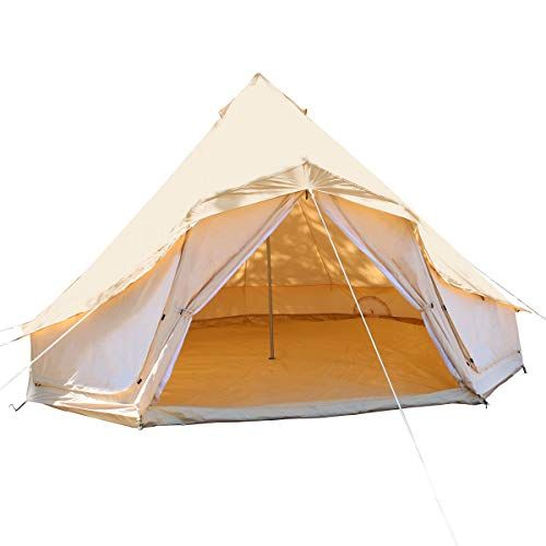  UNISTRENGH Luxury Canvas Cotton Bell Tent Large Waterproof Windproof Yurt Glamping Family Tent with Cable Hole for Camping Hiking Hunting Party Exhibition