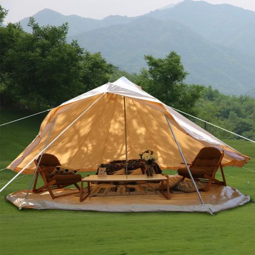  UNISTRENGH Luxury Canvas Cotton Bell Tent Large Waterproof Windproof Yurt Glamping Family Tent with Cable Hole for Camping Hiking Hunting Party Exhibition