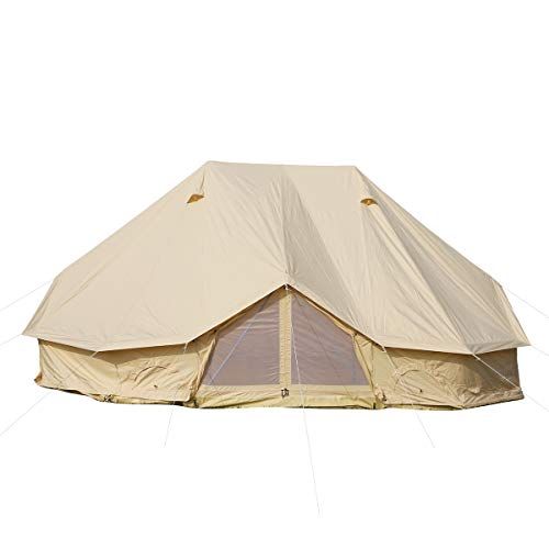  UNISTRENGH Luxury Large 6M Cotton Canvas Camper Tent 3 Doors Waterproof Bell Tent for 8-12 People Camping,Hiking and Family Party (19.6ft/6M)