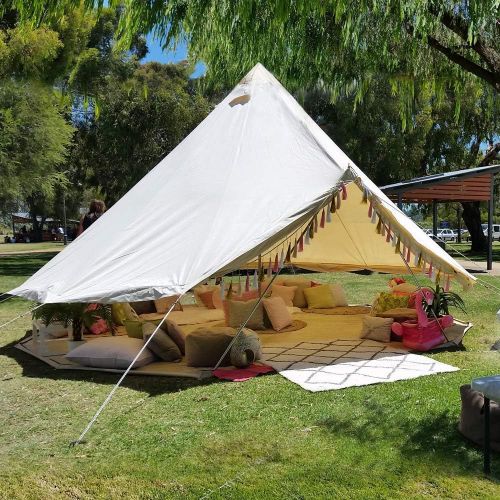  UNISTRENGH 4 Season Large Waterproof Cotton Canvas Bell Tent Beige Glamping Tent with Roof Stove Jack Hole for Camping Hiking Christmas Party