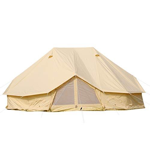  UNISTRENGH 6M Cotton Canvas Camper Tent Extra Large Waterproof Bell Tent with 3 Doorsfor 8-12 People Camping Hiking Family Party