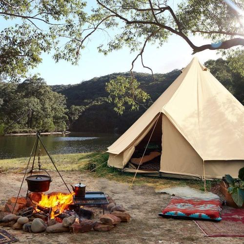  UNISTRENGH 4-Season Luxury 2 Doors Family Cotton Waterproof Bell Tents for Glamping Parties (13.1ft 16.4ft 19.7ft Dia. Size Options)