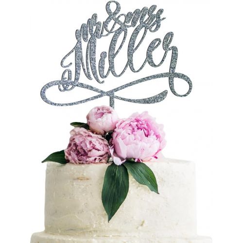  United Craft Supplies Personalized Wedding Cake Toppers, Mr Mrs Cake Topper, Custom Acrylic Cake Decorations, Personalized Cake Topper for Bride & Groom | 4 Color Types w/ 21 Color Options | #1-5 Glitte