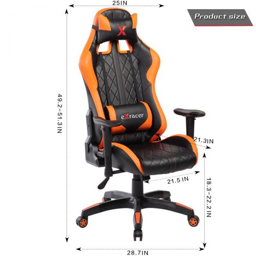  United Office Chair. United Office Chair 7219OR, Swivel PU Leather Gaming, Large Size, Racing Style High-Back Office Chair, Orange