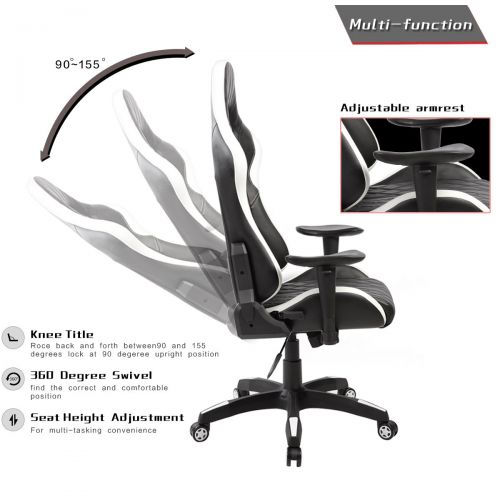  United Office Chair. United Office Chair 7219WH, Swivel PU Leather Gaming, Large Size, Racing Style High-Back Office Chair, White
