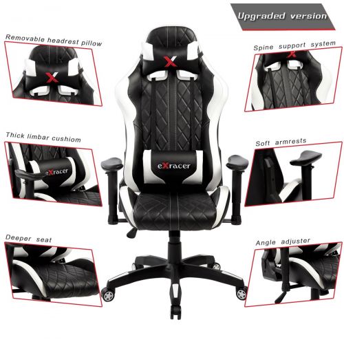  United Office Chair. United Office Chair 7219WH, Swivel PU Leather Gaming, Large Size, Racing Style High-Back Office Chair, White
