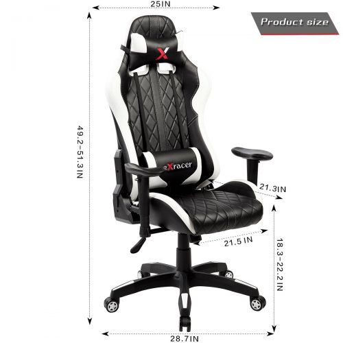  United Office Chair. United Office Chair 7219WH, Swivel PU Leather Gaming, Large Size, Racing Style High-Back Office Chair, White