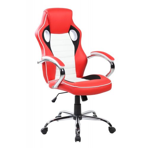  United Seating High-back PU Computer Swivel Gaming Office Chair with Chrome Base, Crimson Red, Jet Black and Frost White
