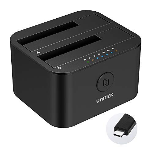 Unitek Type C USB 3.0 to SATA I/II/III Mini Dual Bay External Hard Drive Docking Station for 2.5/3.5-inch HDD SSD, Offline Clone Duplicator Function Support UASP and 2 X 16TB with