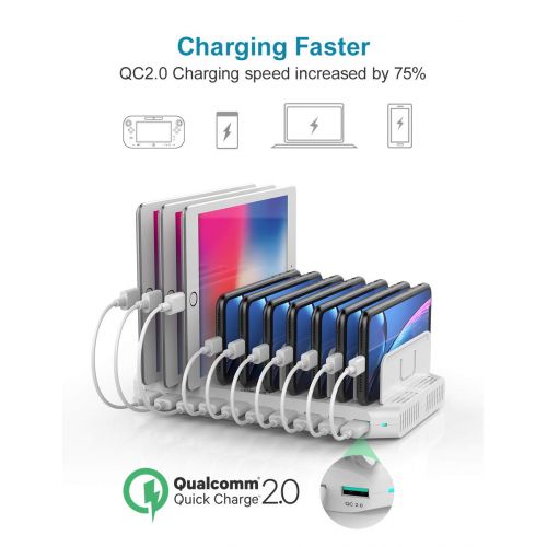  Unitek 10-Port USB Charging Station with QC Qualcomm Quick Charge for Multiple Devices, Smartphones, Tablets, Universal Charging Docking Stand Supports 5 iPads Charging Simultaneou