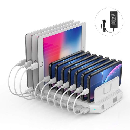  Unitek 10-Port USB Charging Station with QC Qualcomm Quick Charge for Multiple Devices, Smartphones, Tablets, Universal Charging Docking Stand Supports 5 iPads Charging Simultaneou