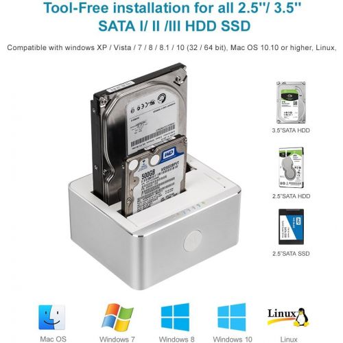  Unitek UNITEK Aluminum USB 3.0 to SATA Dual Bay External Hard Drive Docking Station with UASP for 2.5  3.5-inch HDD SSD, Hard Drive DuplicatorOffline Clone Function (2 x 10TB Support)-S