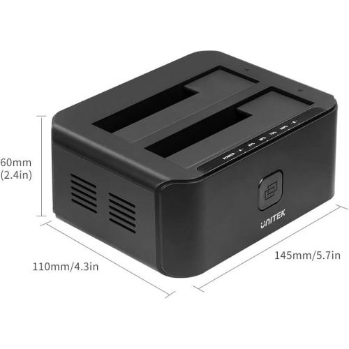  Unitek USB 3.0 to SATA IIIIII Dual Bay External Hard Drive Docking Station for 2.53.5-Inch HDD SSD, Hard Drive Duplicator, Offline Clone Function, Support UASP and 10TB - Black