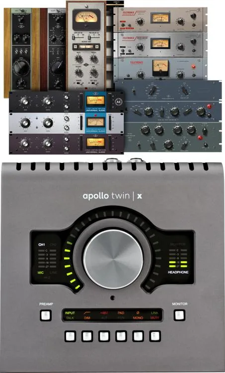  Universal Audio Apollo Twin X QUAD Heritage Edition 10x6 Thunderbolt Audio Interface and SD-1 Microphone