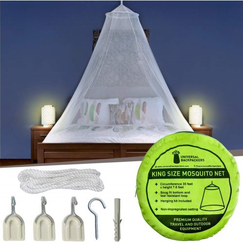  [아마존베스트]Universal Backpackers Mosquito Net for Single to King-Sized Beds  2 Openings or Fully-Enclosed Bed Canopy  Conical Design for Decoration or Travel  Free Bag & Hanging Kit for Ea