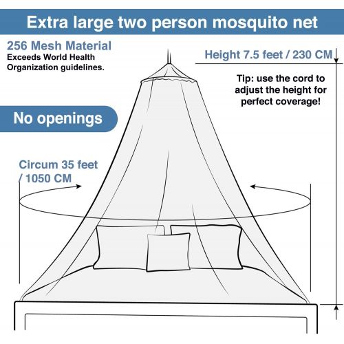  [아마존베스트]Universal Backpackers Mosquito Net for Single to King-Sized Beds  2 Openings or Fully-Enclosed Bed Canopy  Conical Design for Decoration or Travel  Free Bag & Hanging Kit for Ea