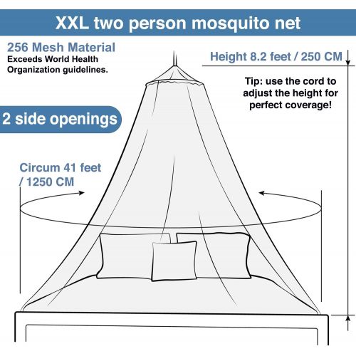  [아마존베스트]Universal Backpackers Mosquito Net for Single to King-Sized Beds  2 Openings or Fully-Enclosed Bed Canopy  Conical Design for Decoration or Travel  Free Bag & Hanging Kit for Ea