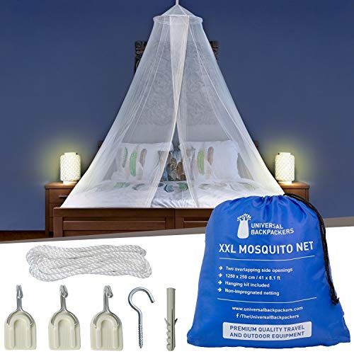  Universal Backpackers Mosquito Net for Single to King-Sized Beds ? 2 Openings or Fully-Enclosed Bed Canopy ? Conical Design for Decoration or Travel ? Free Bag & Hanging Kit for Ea