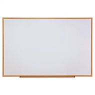 Universal One Dry-Erase Board, Melamine, 72 x 48, White, Oak-Finished Frame