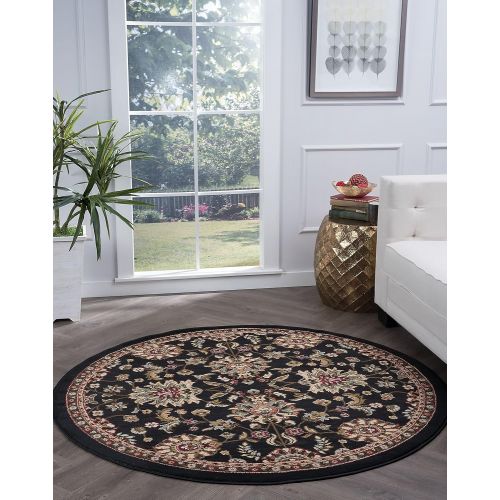  Universal Rugs Leanna Transitional Oriental Black Round Area Rug, 5 Round