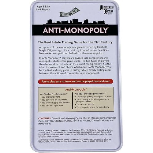  Anti-Monopoly Game Tin Travel by University Games |The Real Estate Trading Game for the 21st Century | Fun, Challenging Game in Travel Tin | For Ages 8 Years and Up