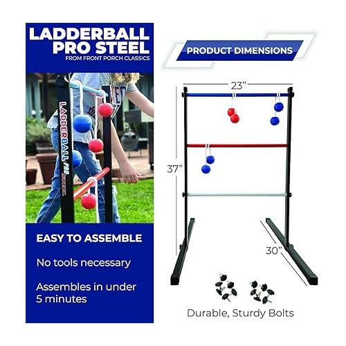  Ladder Ball Pro Steel Professional Grade Outdoor Ladderball Game Set , 6 Rubber Toss Bolas Balls, Zippered Travel Case, Premium Quality and Durable for 2 or More Players Ages 8 and Up