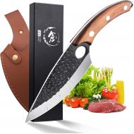 Univinlions 5.7 Inch Hand Forged Butcher Knife for Meat Cutting Viking Boning Knife Full Tang Huusk Knife High Carbon Steel Meat Cleaver with Sheath for Kitchen, Outdoor Camping, BBQ Fathers D