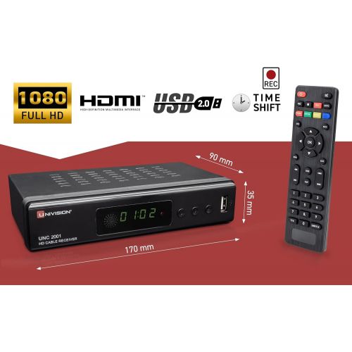 Univision Full HD Digital Cable Receiver DVB C / C2 with Recording Function PVR and Timeshift for All Cable Providers with HDMI SCART USB Car Installation Media Player 1080p MKV