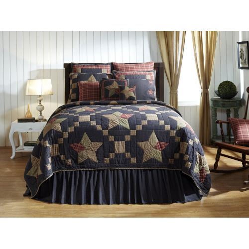  Uniwaresal VHC Brands Classic Country Maryland Cotton Split Corners Gathered Plaid King Bed Skirt, Navy Blue