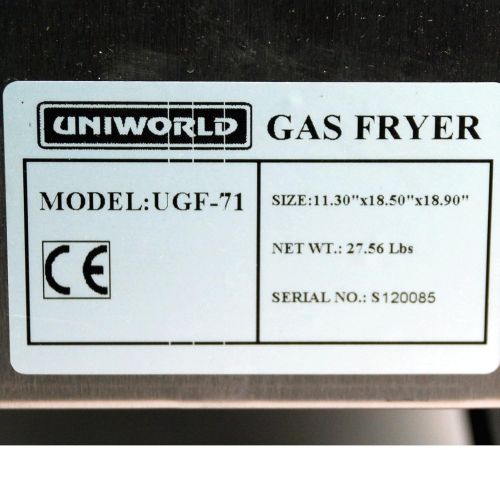  Uniworld UniWorld Deep Fryer Single Basket Liquid Propane Stainless Steel UGF-71